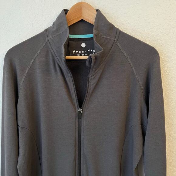 Free Fly Jacket Womens L Bamboo Performance Full Zip Active Pockets Stretch Gray - Picture 4 of 14